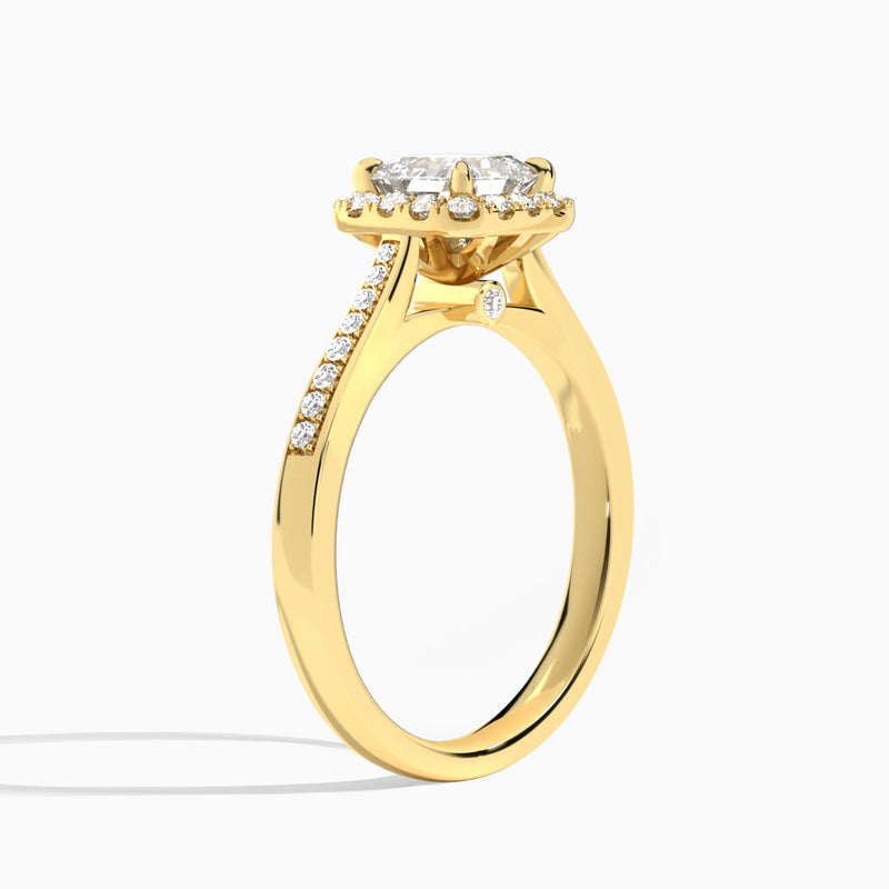 Asscher Luxe Halo Luna Lab Diamond Engagement Ring In 14K Yellow Gold, Angle View