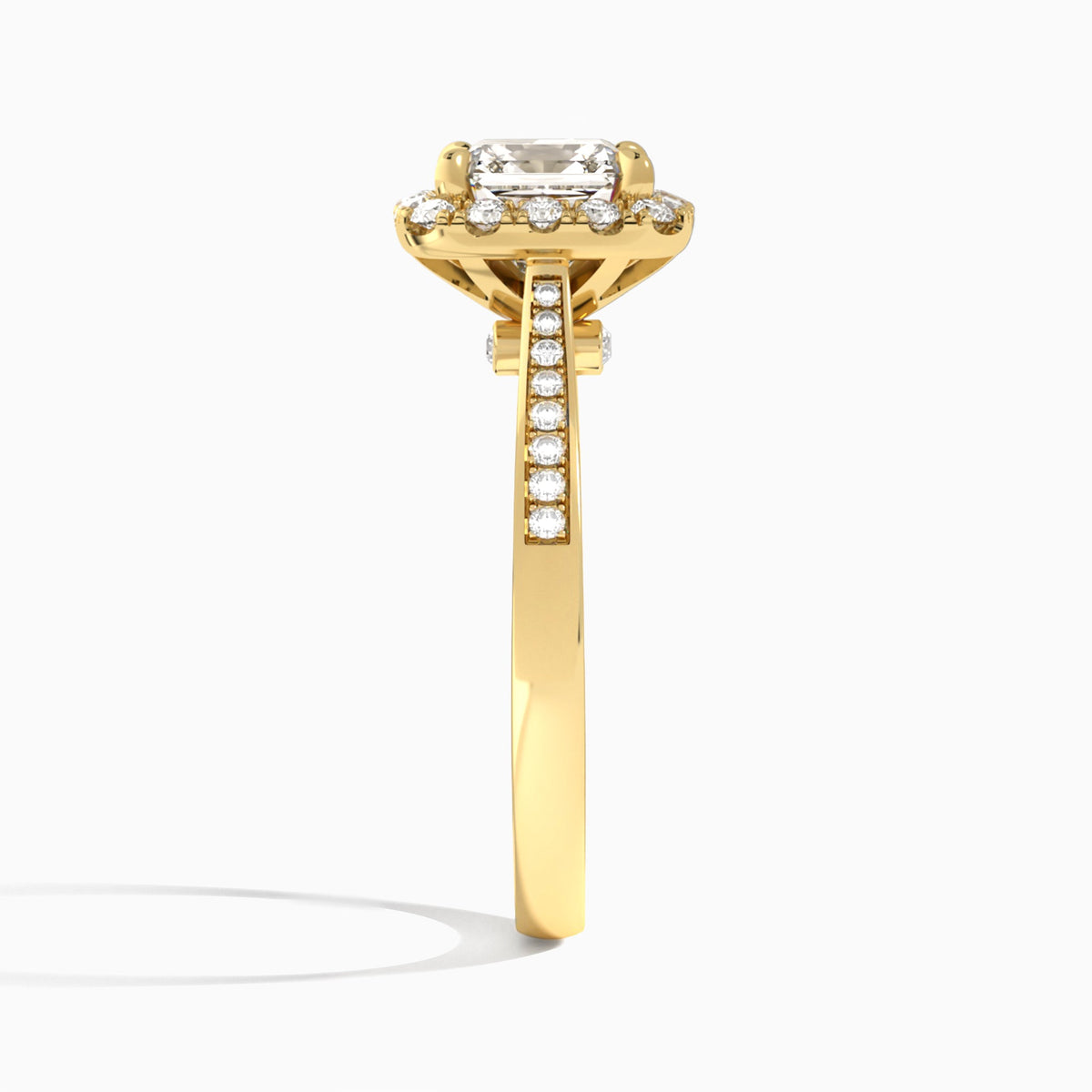 Asscher Luxe Halo Luna Lab Diamond Engagement Ring In 18K Yellow Gold, Side View