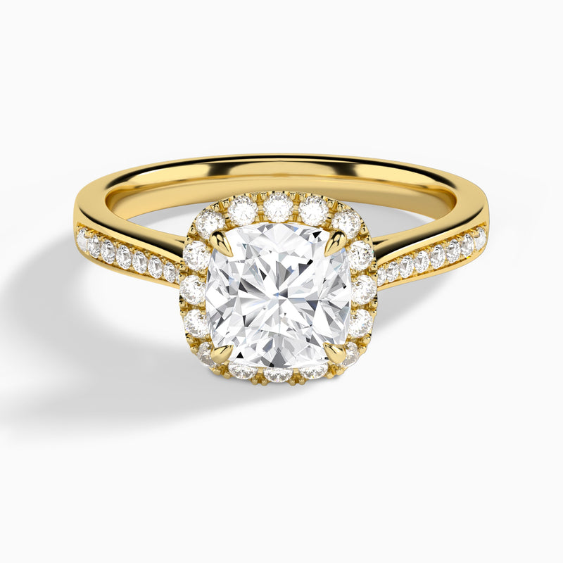 Cushion Luxe Halo Luna Lab Diamond Engagement Ring In 18K Yellow Gold - Lucenjuri