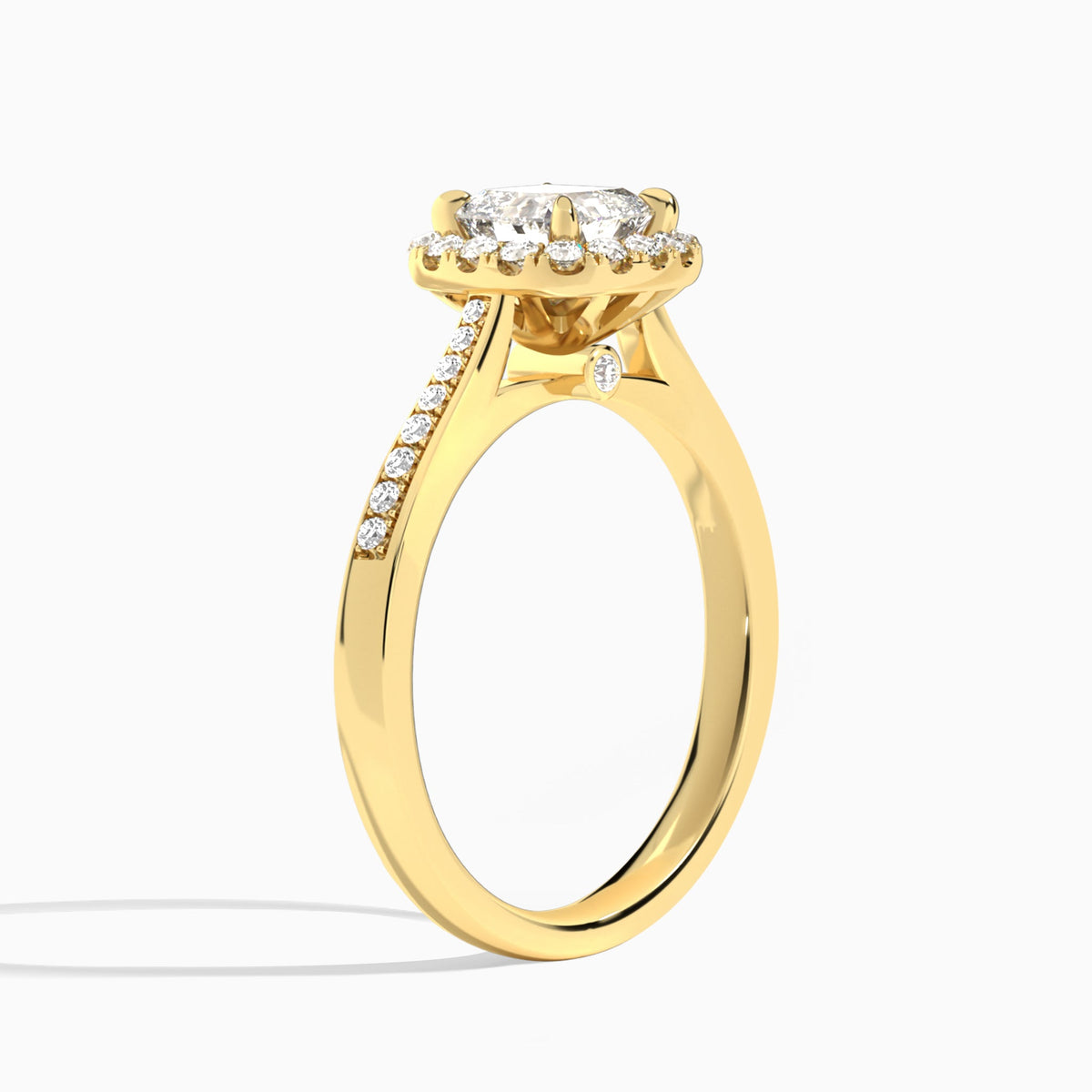 Cushion Luxe Halo Luna Lab Diamond Engagement Ring In 14K Yellow Gold, Angle View
