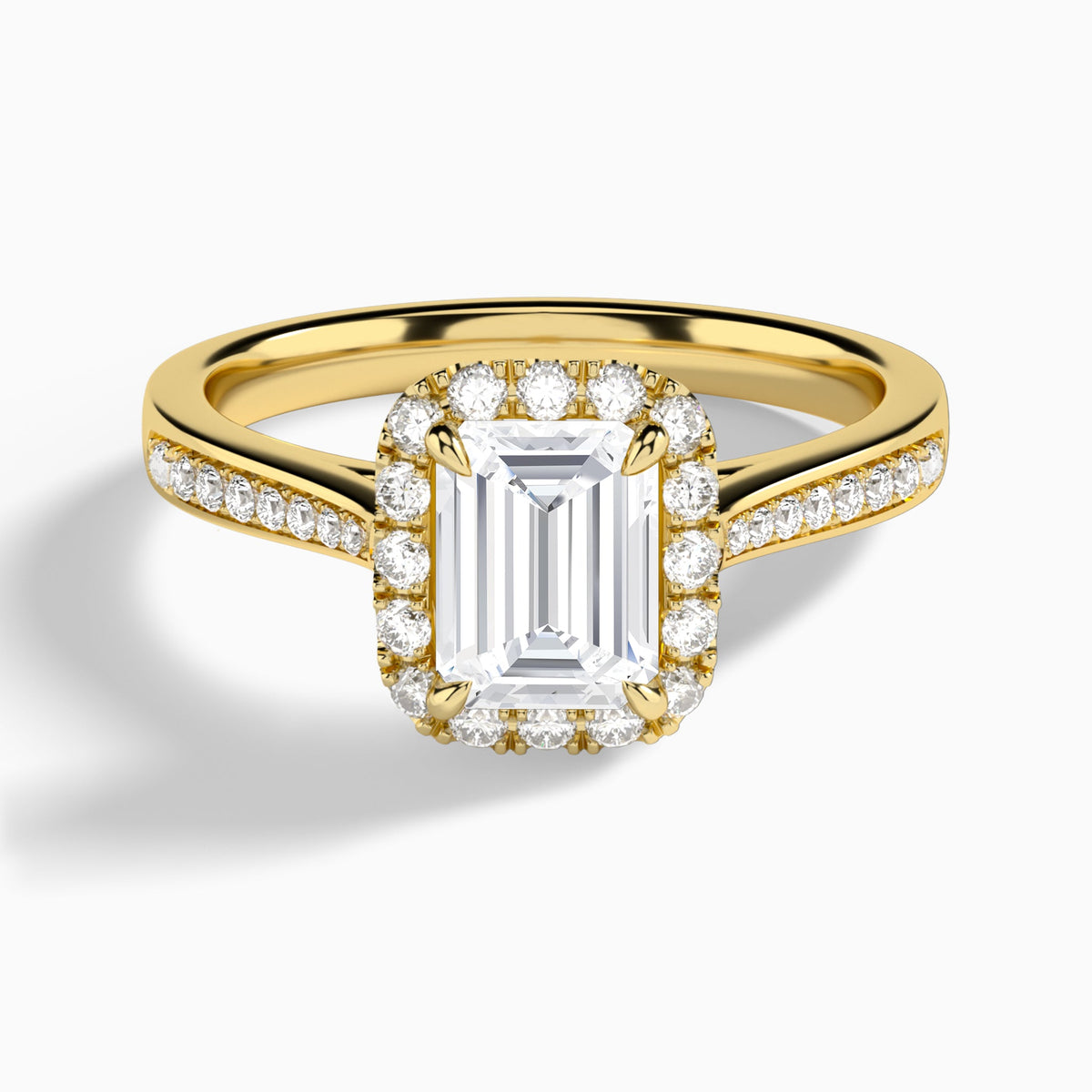 Emerald Luxe Halo Luna Lab Diamond Engagement Ring In 18K Yellow Gold - Lucenjuri