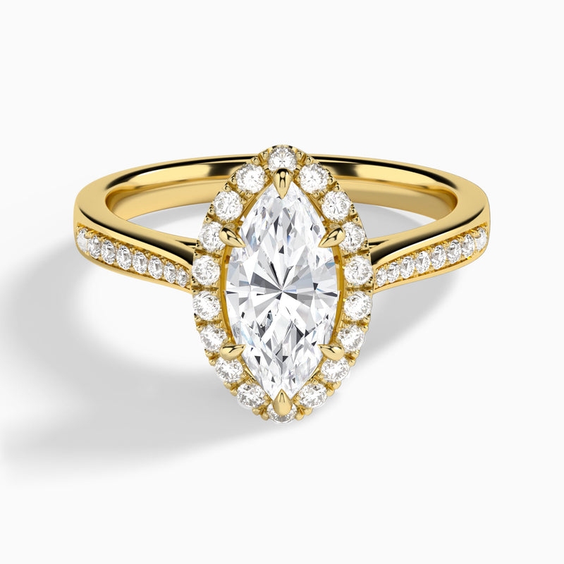 Marquise Luxe Halo Luna Lab Diamond Engagement Ring In 14K Yellow Gold - Lucenjuri