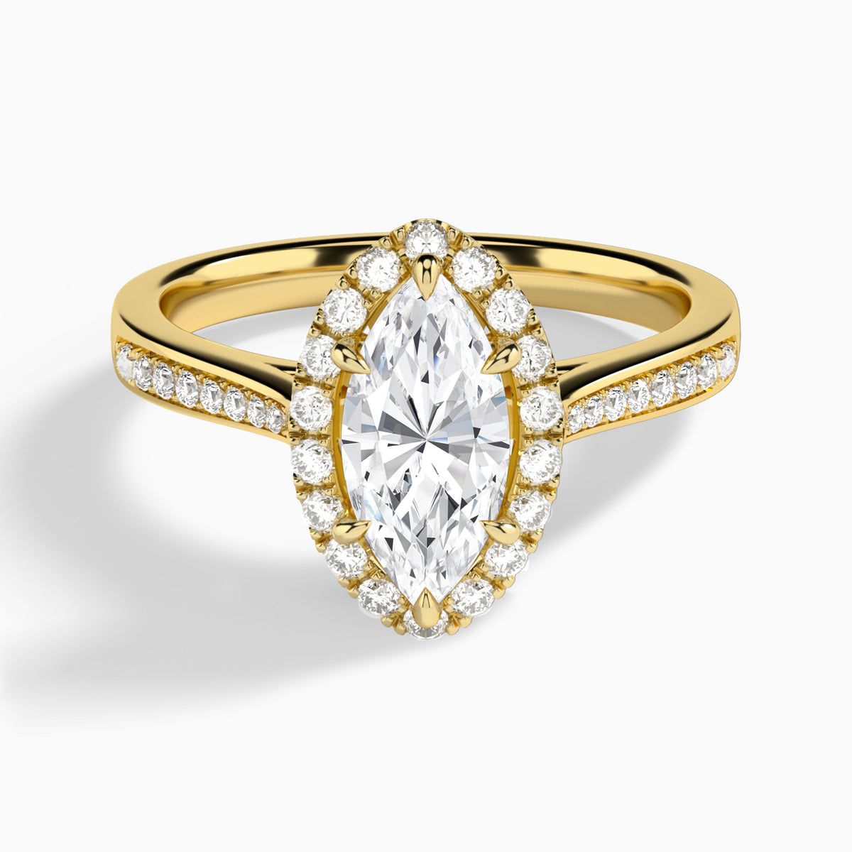 Marquise Luxe Halo Luna Lab Diamond Engagement Ring In 14K Yellow Gold - Lucenjuri