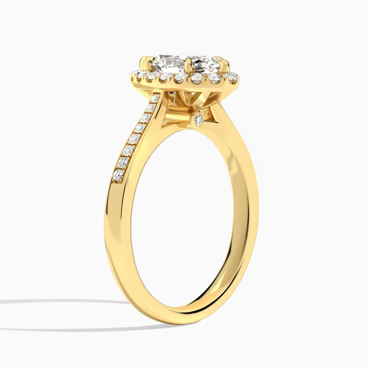 Marquise Luxe Halo Luna Lab Diamond Engagement Ring In 18K Yellow Gold, Angle View