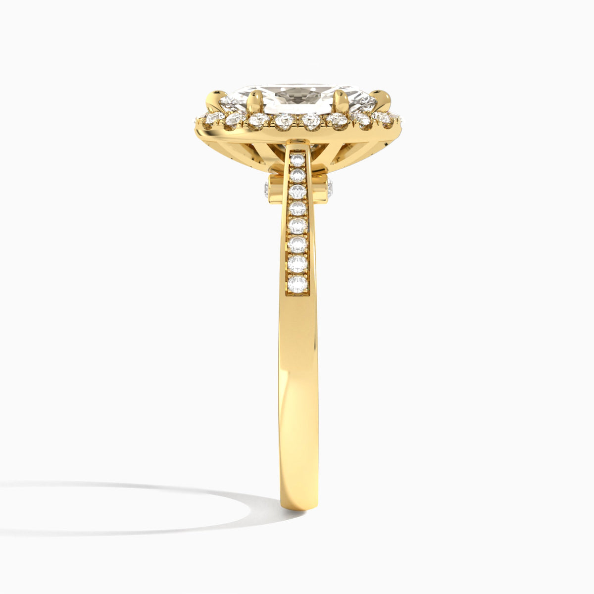 Marquise Luxe Halo Luna Lab Diamond Engagement Ring In 14K Yellow Gold, Side View