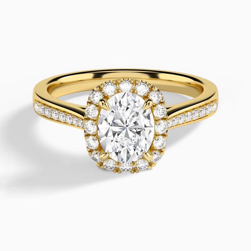 Oval Luxe Halo Luna Lab Diamond Engagement Ring In 18K Yellow Gold - Lucenjuri