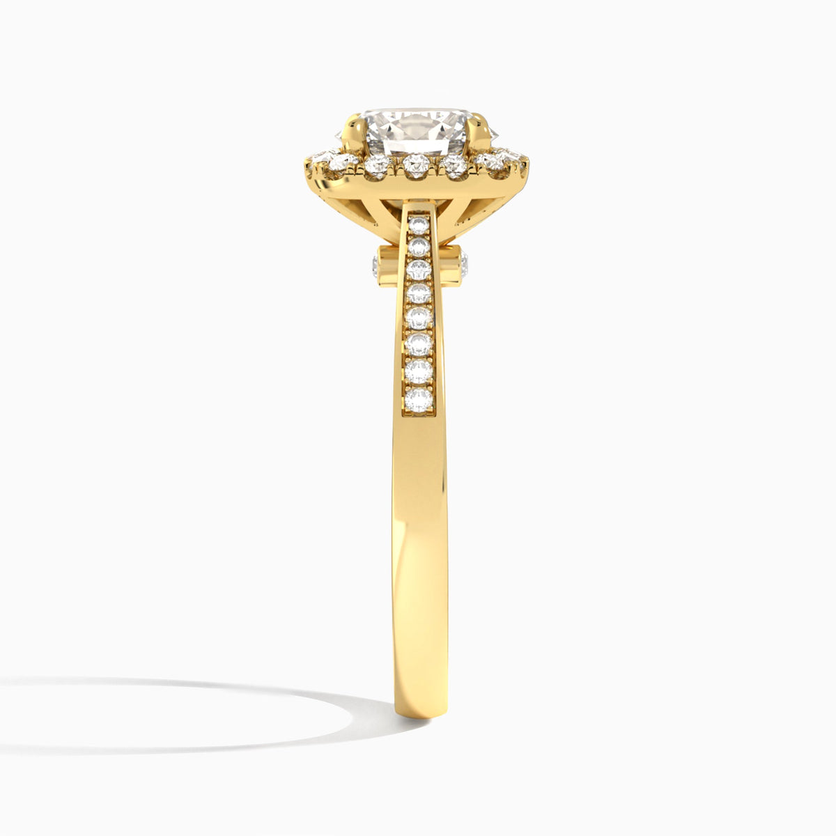 Oval Luxe Halo Luna Lab Diamond Engagement Ring In 14K Yellow Gold, Side View