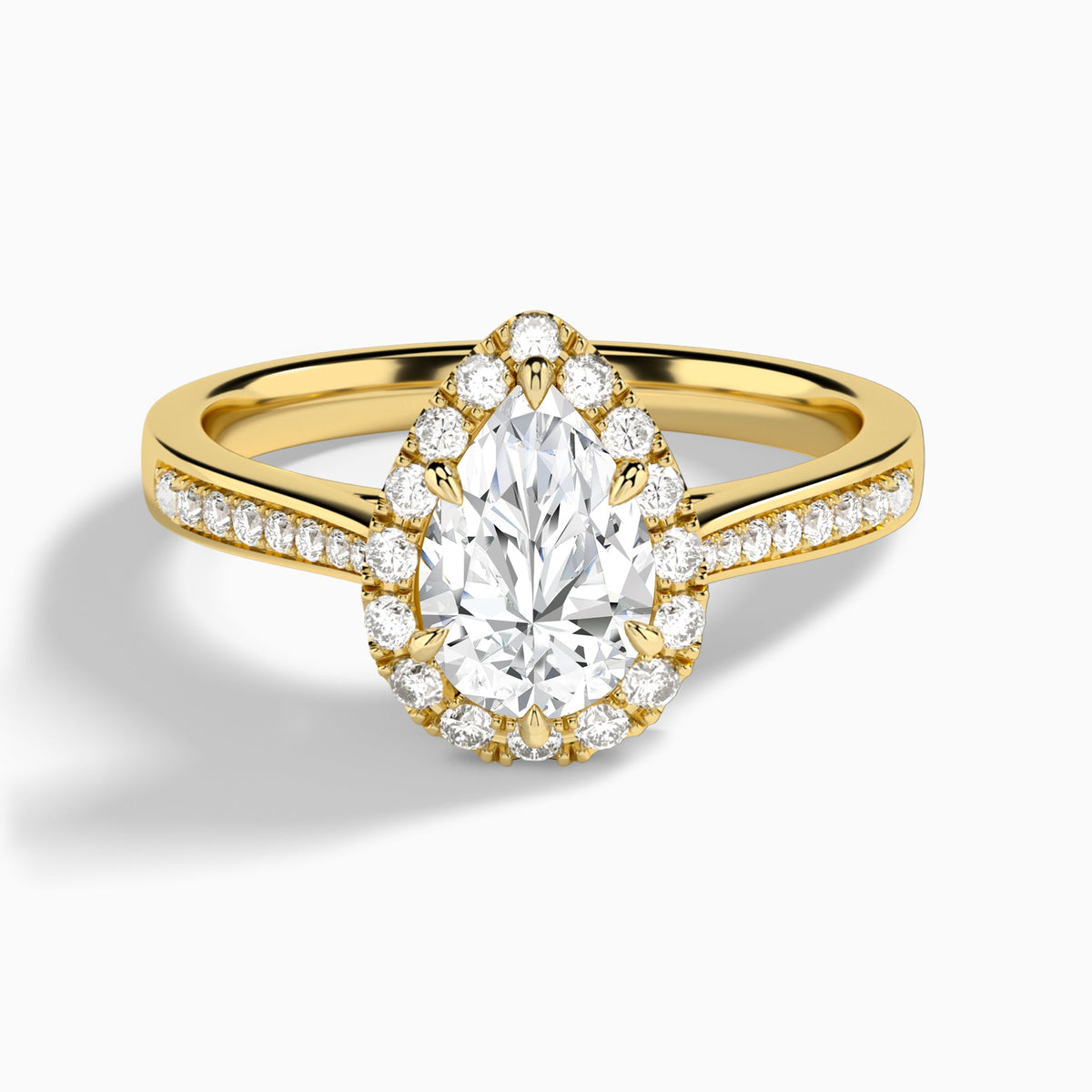 Pear Luxe Halo Luna Lab Diamond Engagement Ring In 14K Yellow Gold - Lucenjuri
