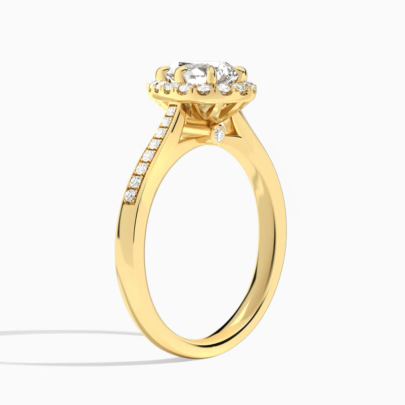 Pear Luxe Halo Luna Lab Diamond Engagement Ring In 14K Yellow Gold, Angle View