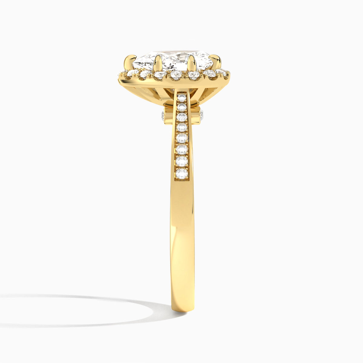 Pear Luxe Halo Luna Lab Diamond Engagement Ring In 14K Yellow Gold, Side View