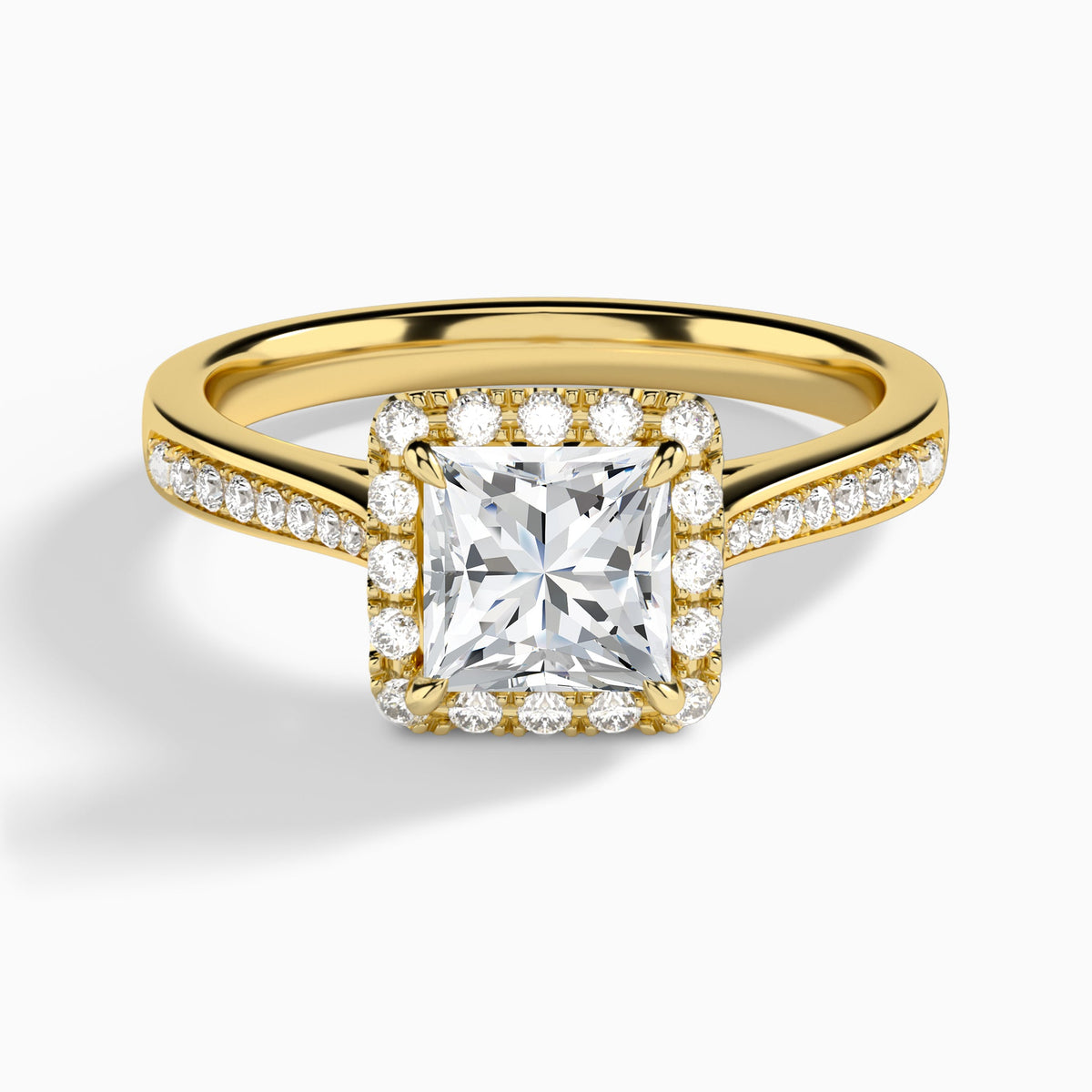Princess Luxe Halo Luna Lab Diamond Engagement Ring In 14K Yellow Gold - Lucenjuri