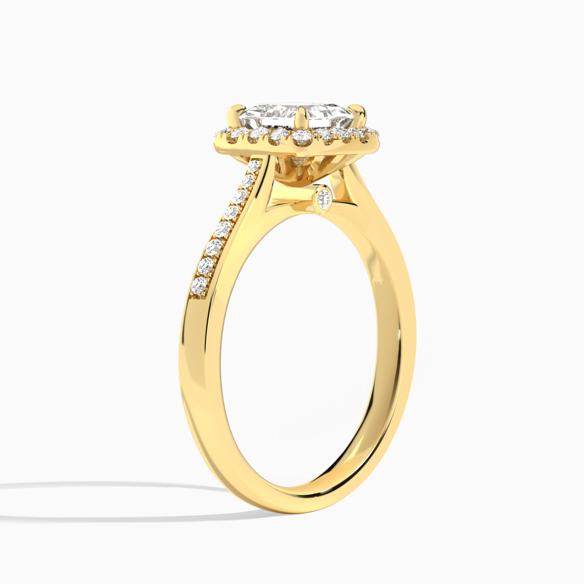 Princess Luxe Halo Luna Lab Diamond Engagement Ring In 18K Yellow Gold, Angle View