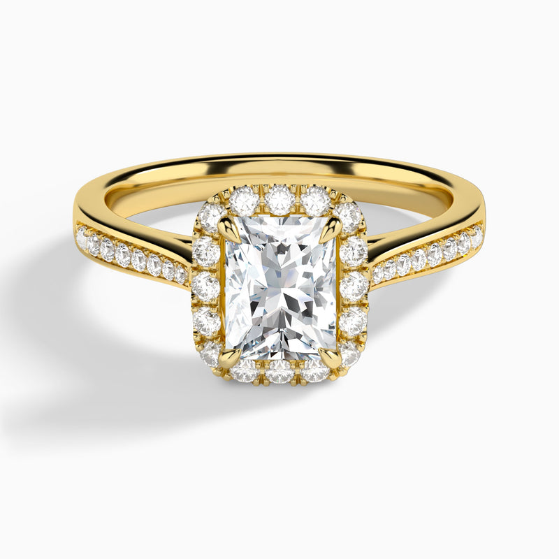 Radiant Luxe Halo Luna Lab Diamond Engagement Ring In 14K Yellow Gold - Lucenjuri