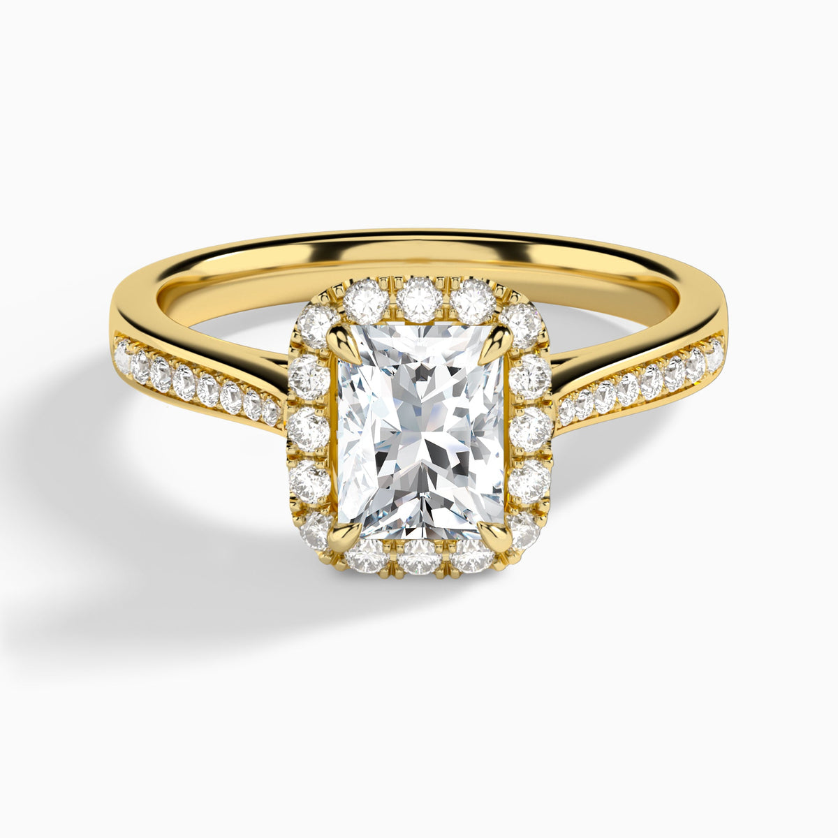 Radiant Luxe Halo Luna Lab Diamond Engagement Ring In 14K Yellow Gold - Lucenjuri