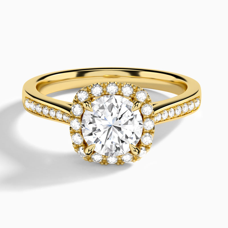 Round Luxe Halo Luna Lab Diamond Engagement Ring In 18K Yellow Gold - Lucenjuri