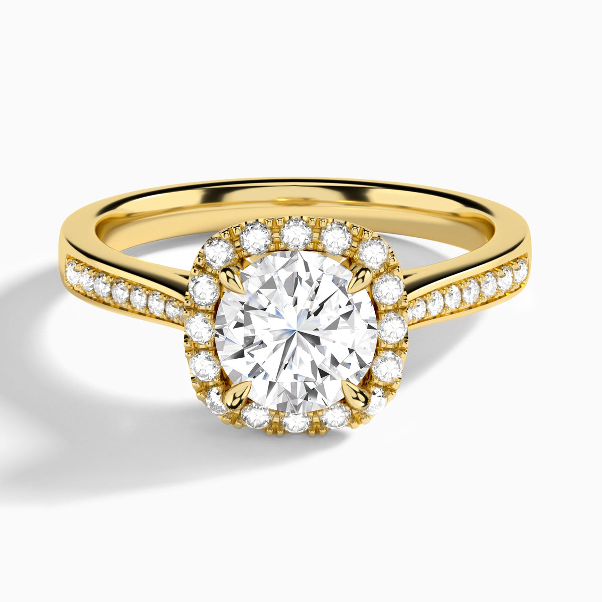 Round Luxe Halo Luna Lab Diamond Engagement Ring In 18K Yellow Gold - Lucenjuri