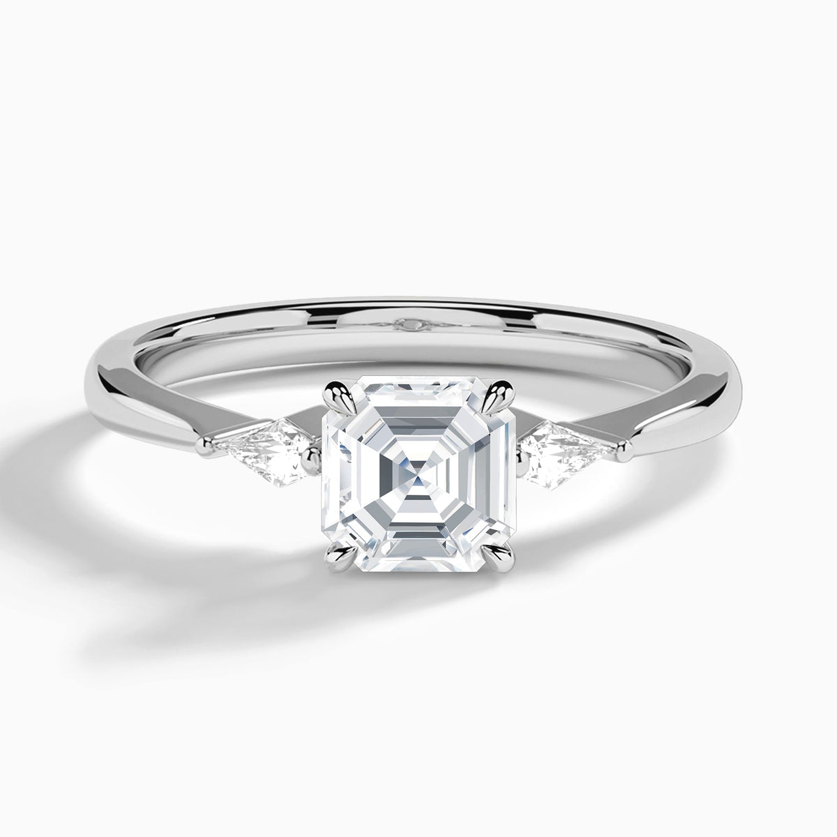 Asscher Petite Ciana Three Stone Lab Diamond Engagement Ring In Platinum - Lucenjuri