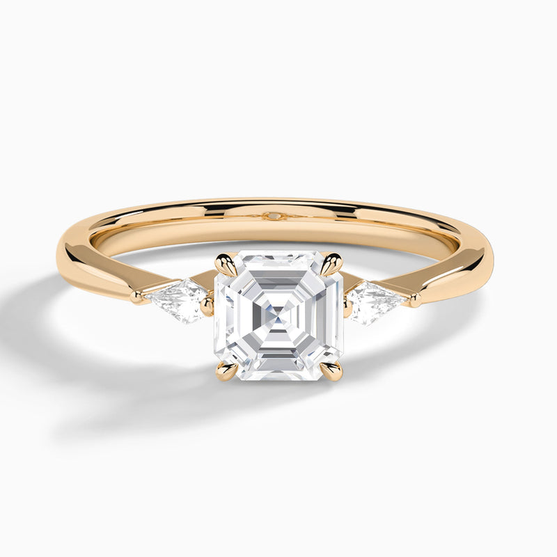 Asscher Three Stone Lab Diamond Engagement Ring In 14K Rose Gold - Lucenjuri