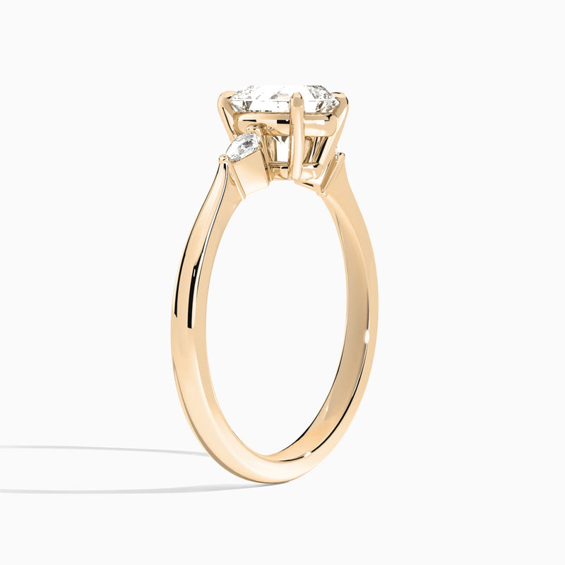 Asscher Three Stone Lab Diamond Engagement Ring In 14K Rose Gold, Angle View
