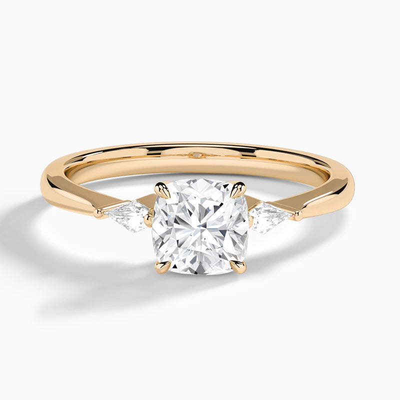 Cushion Three Stone Lab Diamond Engagement Ring In 14K Rose Gold - Lucenjuri