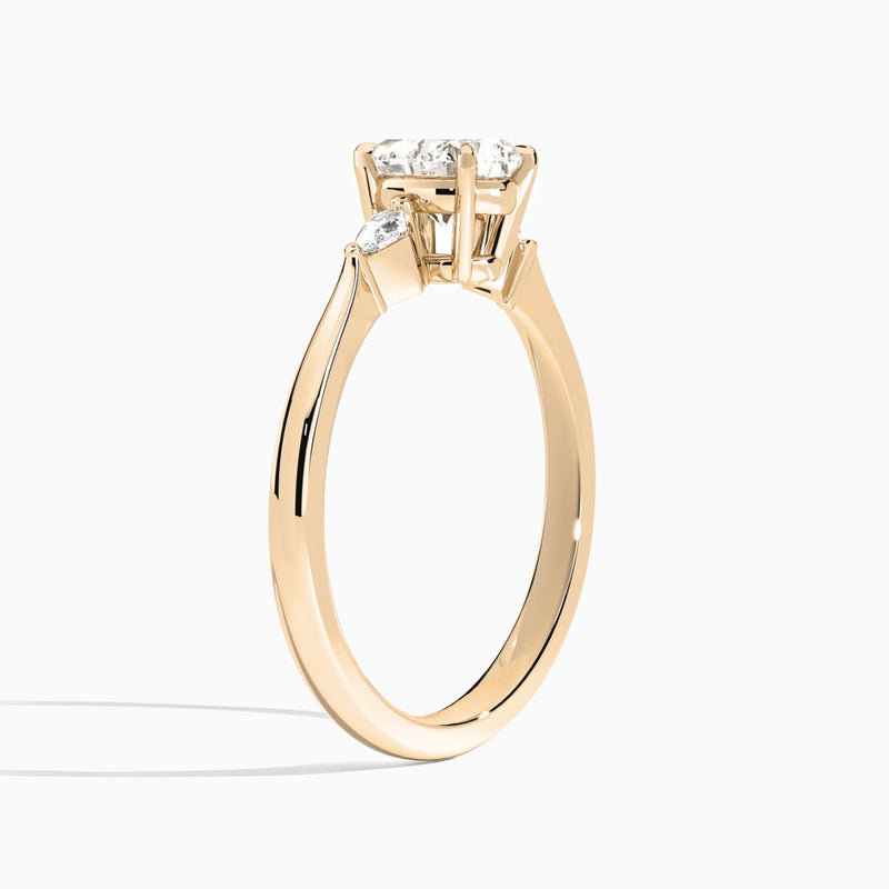 Heart Three Stone Lab Diamond Engagement Ring In 14K Rose Gold, Angle View