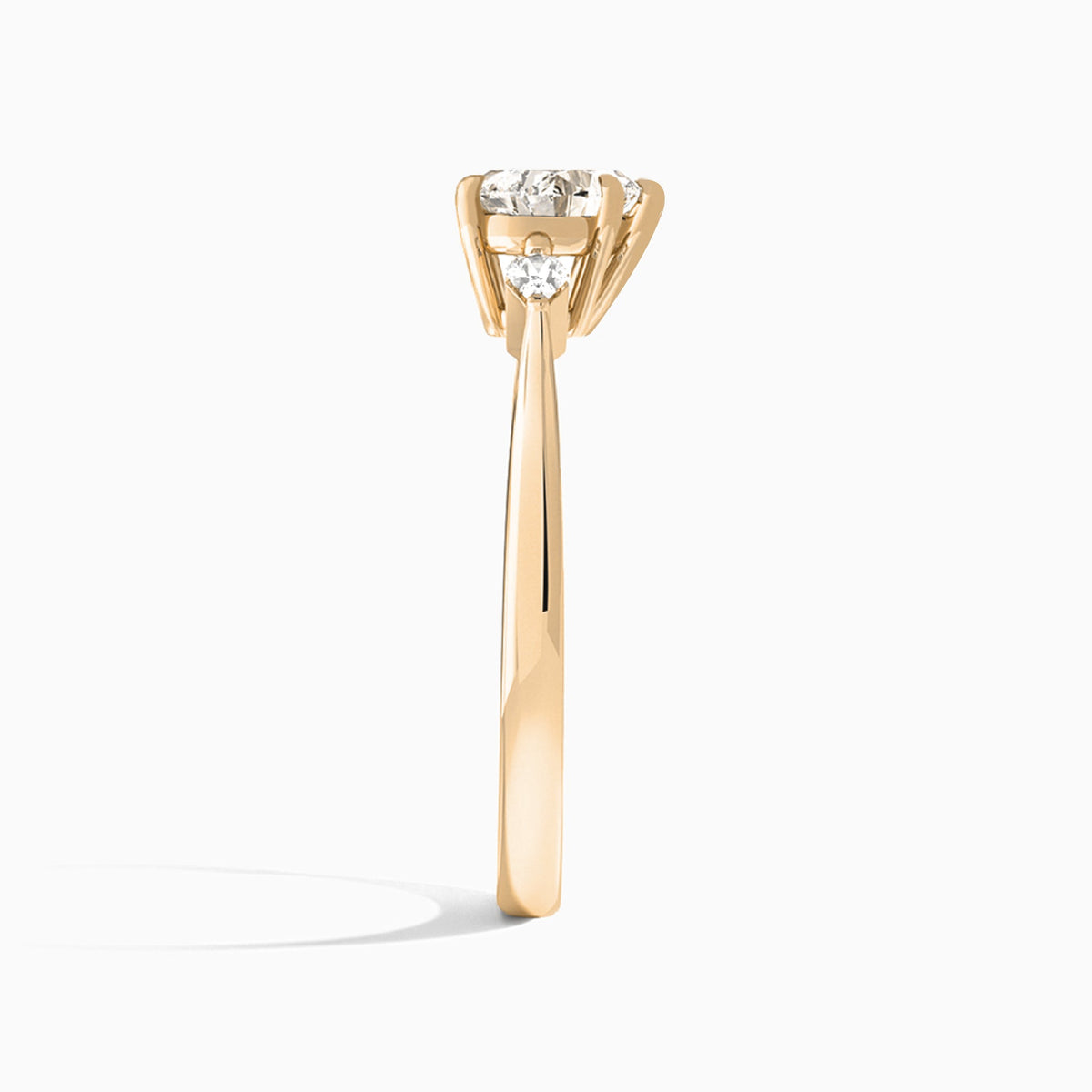 Heart Three Stone Lab Diamond Engagement Ring In 14K Rose Gold, Side View