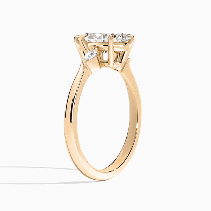 Marquise Three Stone Lab Diamond Engagement Ring In 14K Rose Gold, Angle View