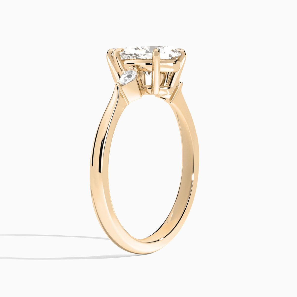 Pear Three Stone Lab Diamond Engagement Ring In 14K Rose Gold, Angle View