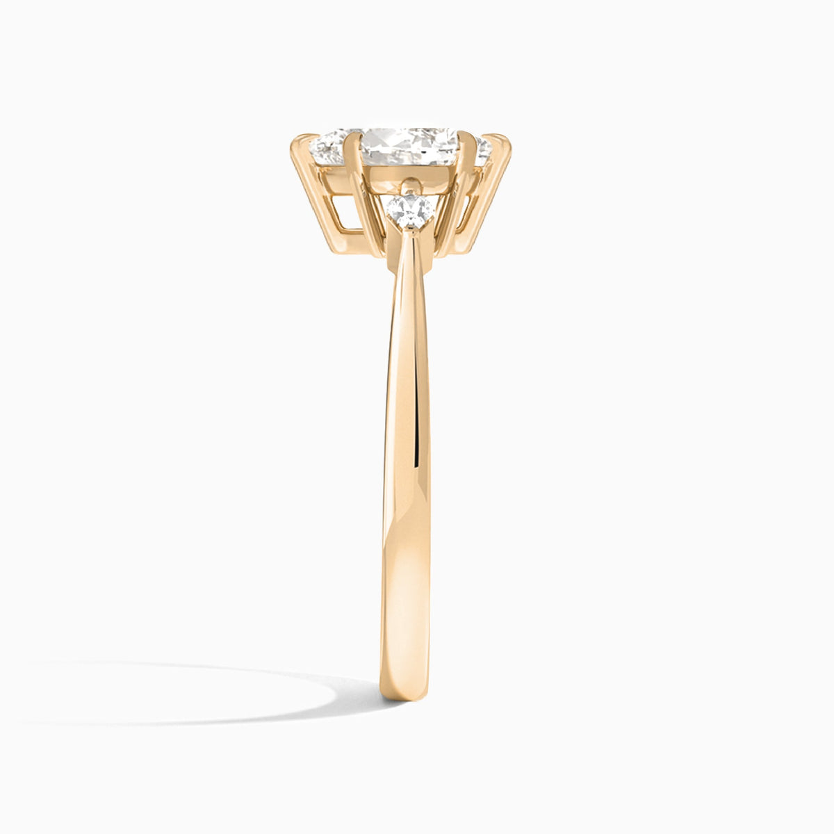Pear Three Stone Lab Diamond Engagement Ring In 14K Rose Gold, Side View