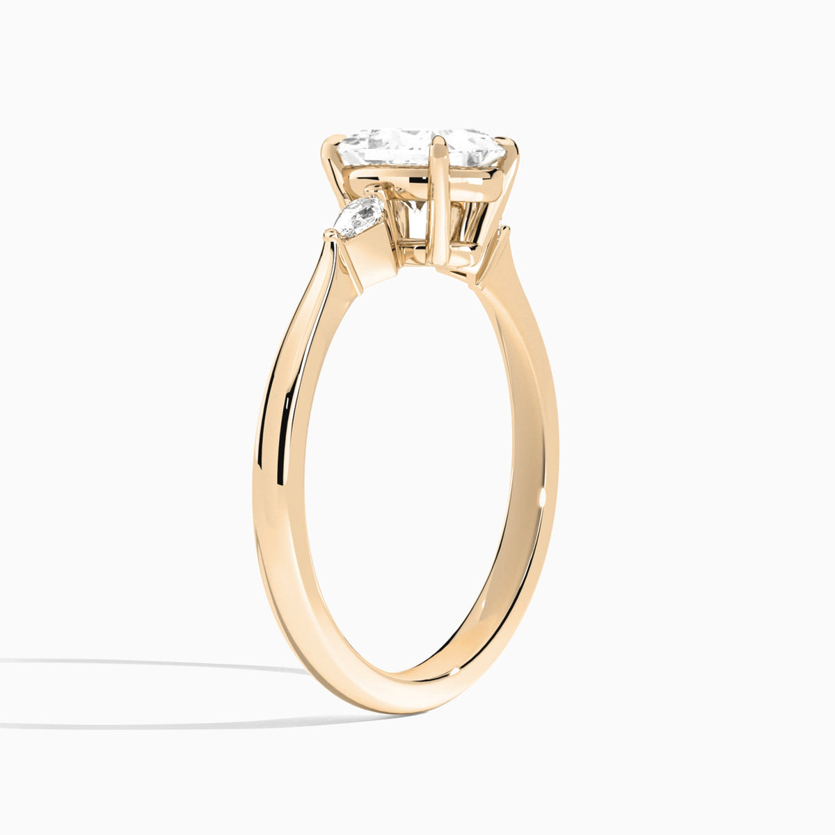 Princess Three Stone Lab Diamond Engagement Ring In 14K Rose Gold, Angle View