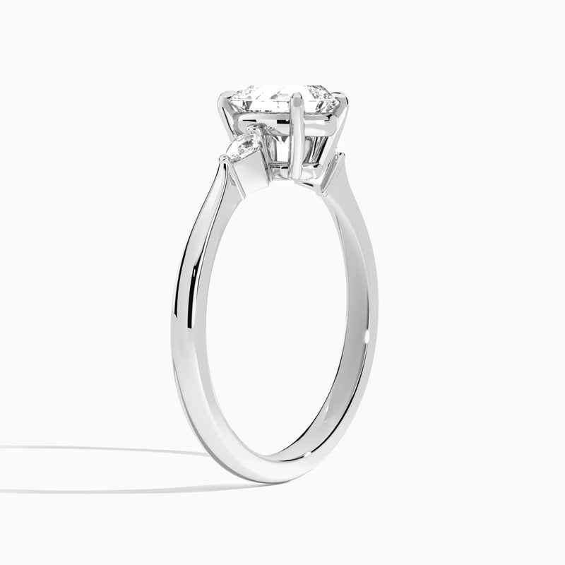 Asscher Three Stone Lab Diamond Engagement Ring In 18K White Gold, Angle View