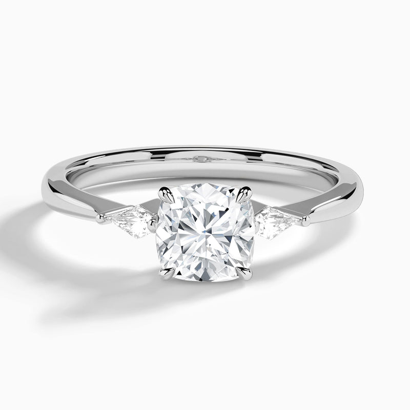 Cushion Three Stone Lab Diamond Engagement Ring In 18K White Gold - Lucenjuri