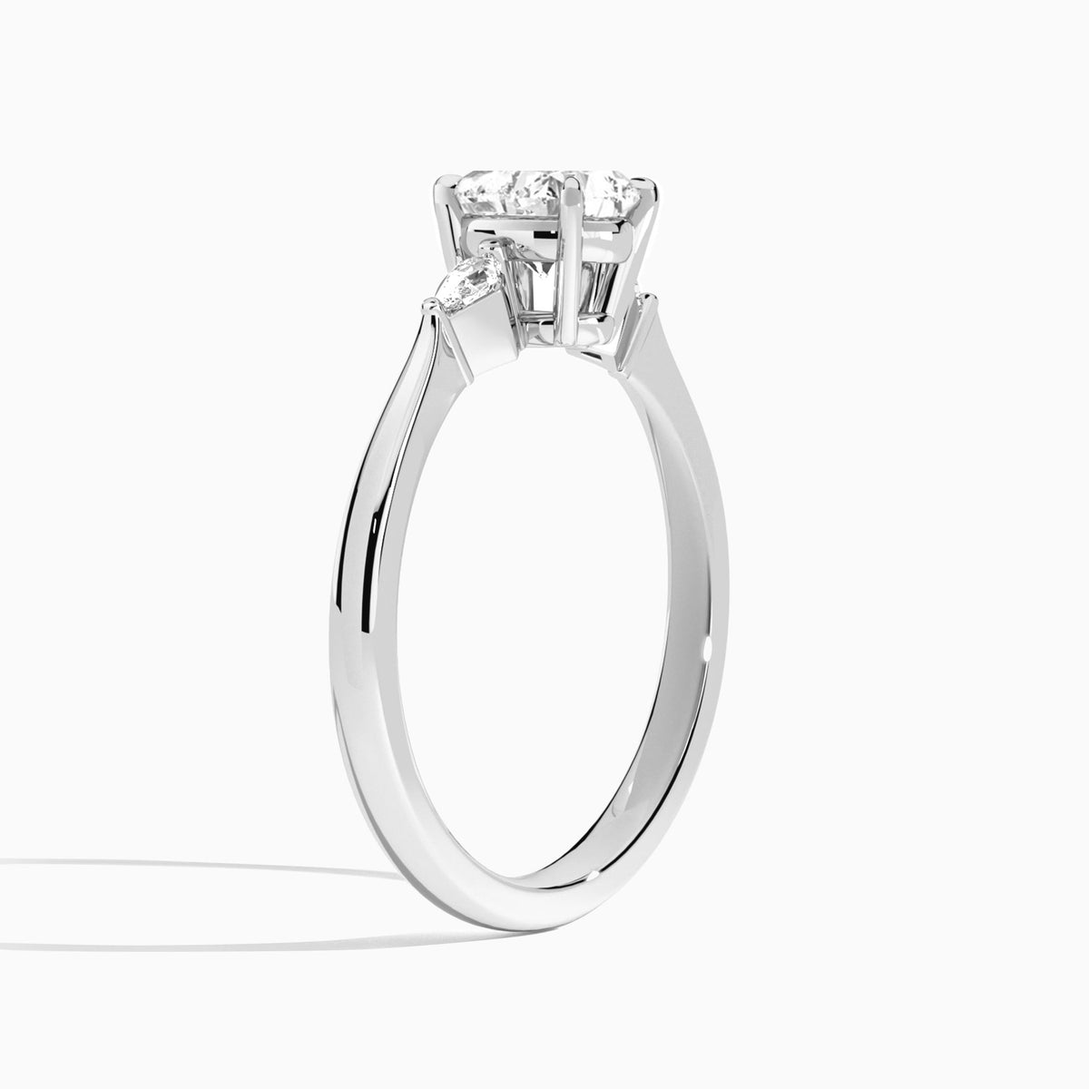 Heart Three Stone Lab Diamond Engagement Ring In 14K White Gold, Angle View