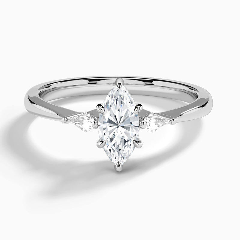 Marquise Three Stone Lab Diamond Engagement Ring In 14K White Gold - Lucenjuri