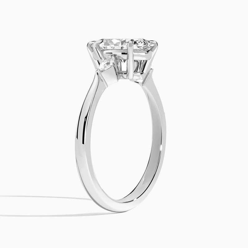 Marquise Three Stone Lab Diamond Engagement Ring In 14K White Gold, Angle View