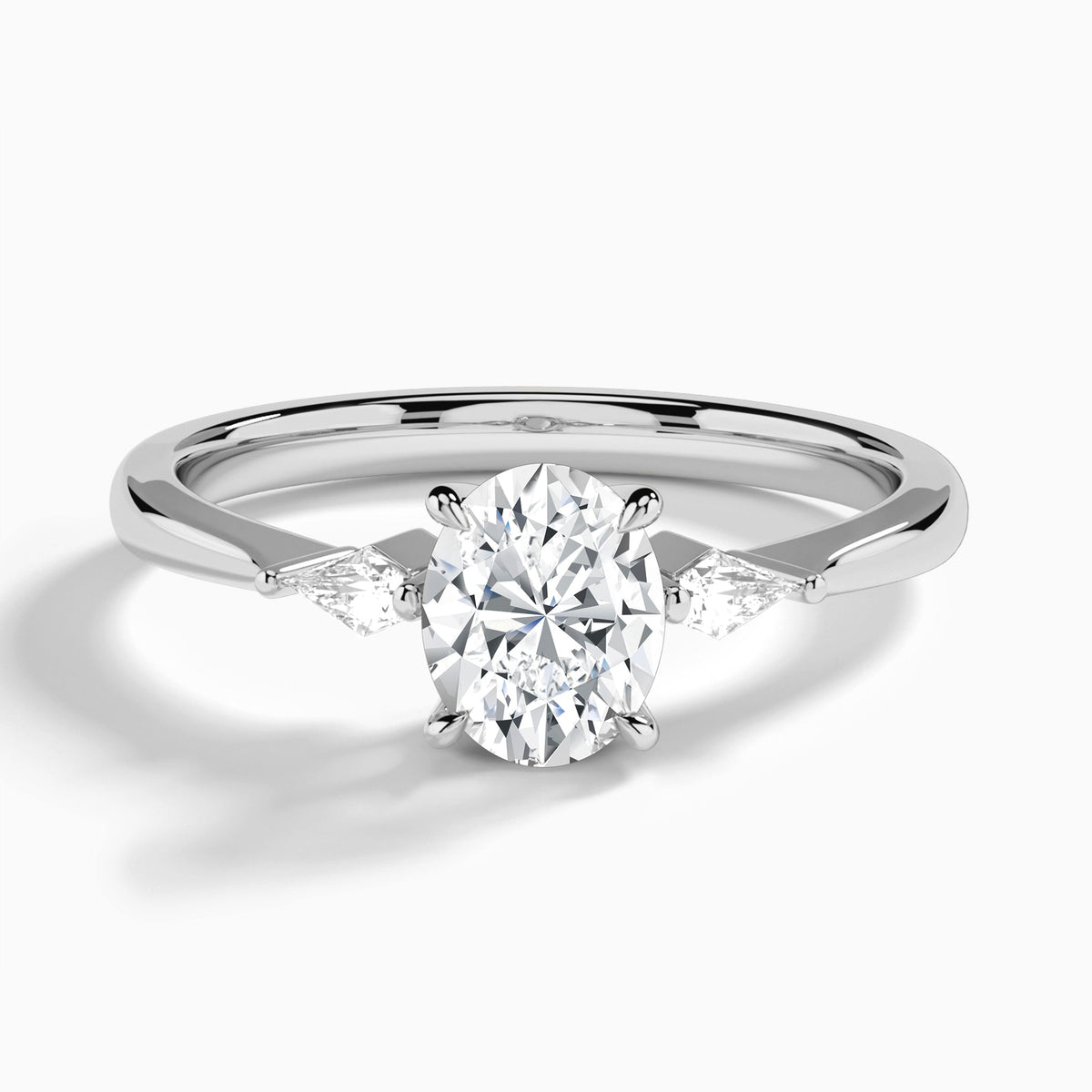 Oval Three Stone Lab Diamond Engagement Ring In 18K White Gold - Lucenjuri