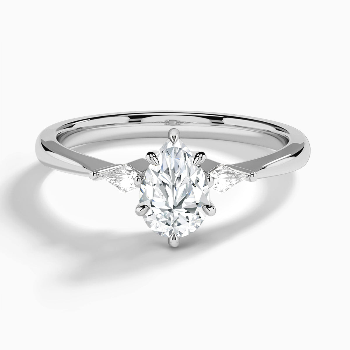 Pear Three Stone Lab Diamond Engagement Ring In 18K White Gold - Lucenjuri