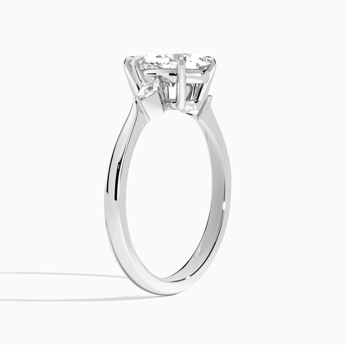 Pear Three Stone Lab Diamond Engagement Ring In 18K White Gold, Angle View