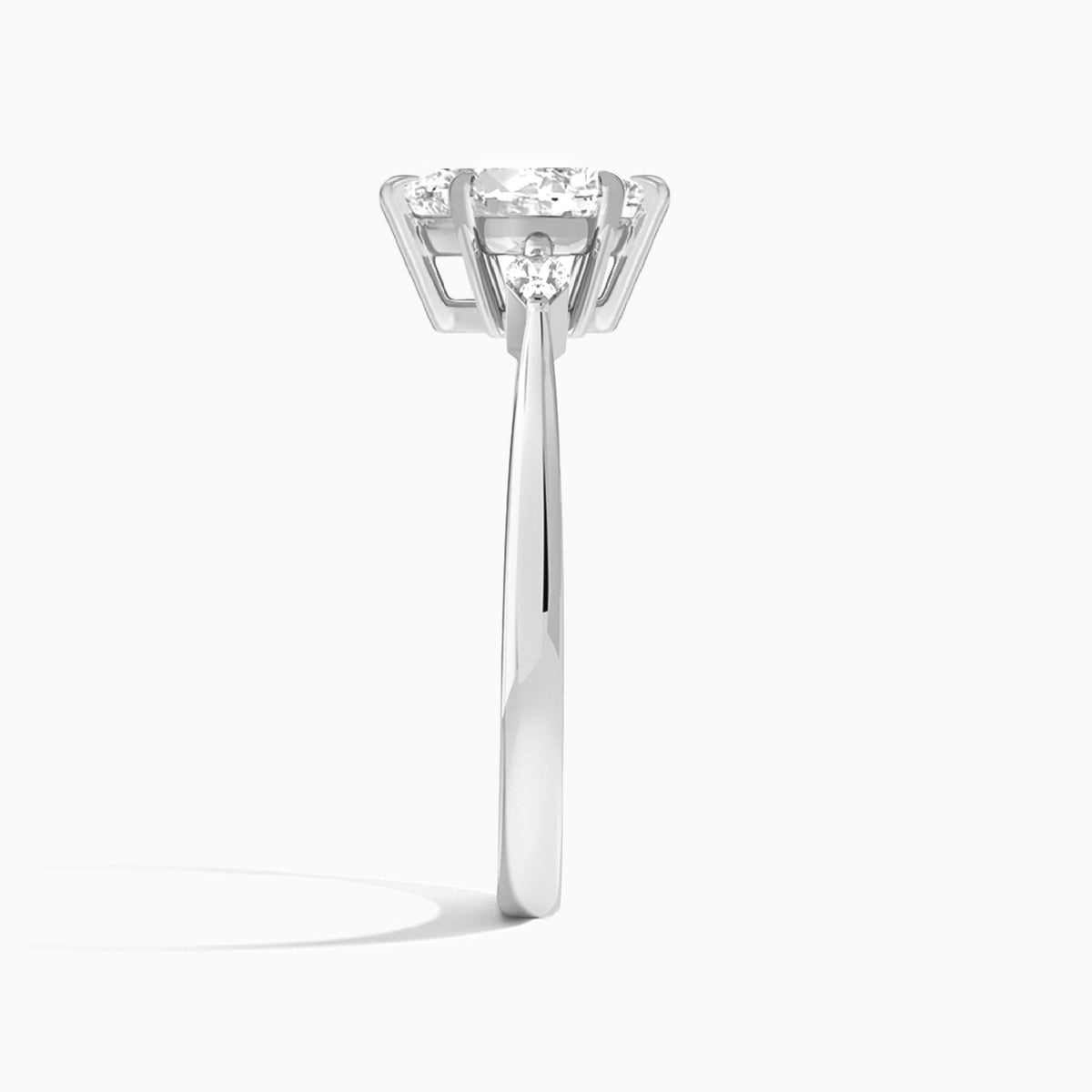 Pear Three Stone Lab Diamond Engagement Ring In 14K White Gold, Side View