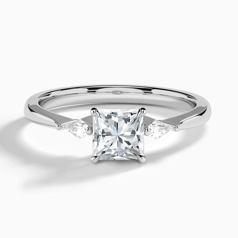 Princess Three Stone Lab Diamond Engagement Ring In 14K White Gold - Lucenjuri