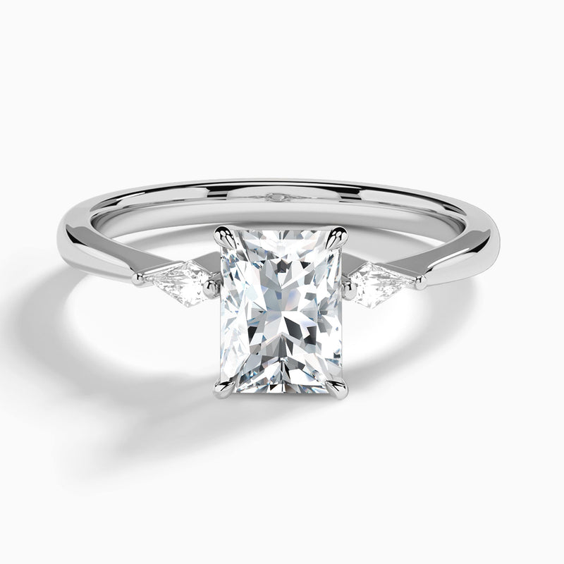 Radiant Three Stone Lab Diamond Engagement Ring In 14K White Gold - Lucenjuri