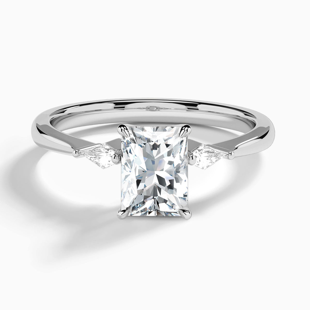 Radiant Three Stone Lab Diamond Engagement Ring In 14K White Gold - Lucenjuri