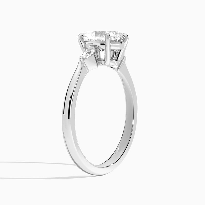 Radiant Three Stone Lab Diamond Engagement Ring In 18K White Gold, Angle View