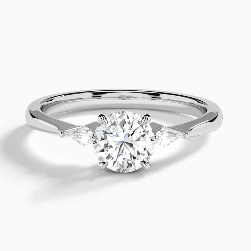 Round Three Stone Lab Diamond Engagement Ring In 14K White Gold - Lucenjuri