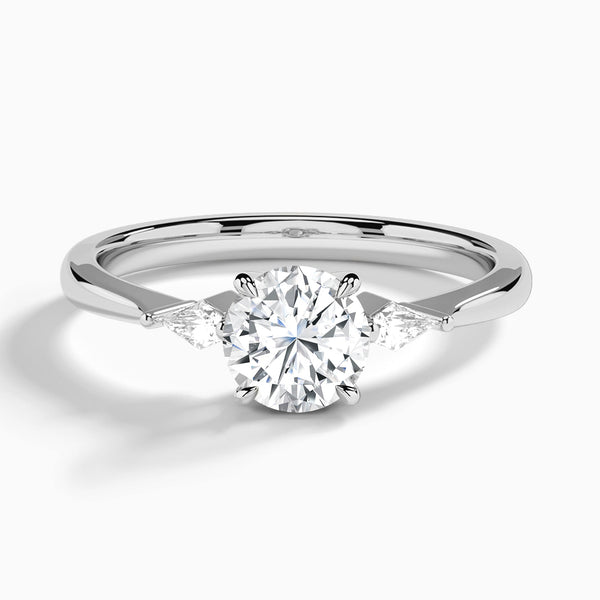 Round Three Stone Lab Diamond Engagement Ring In 14K White Gold - Lucenjuri