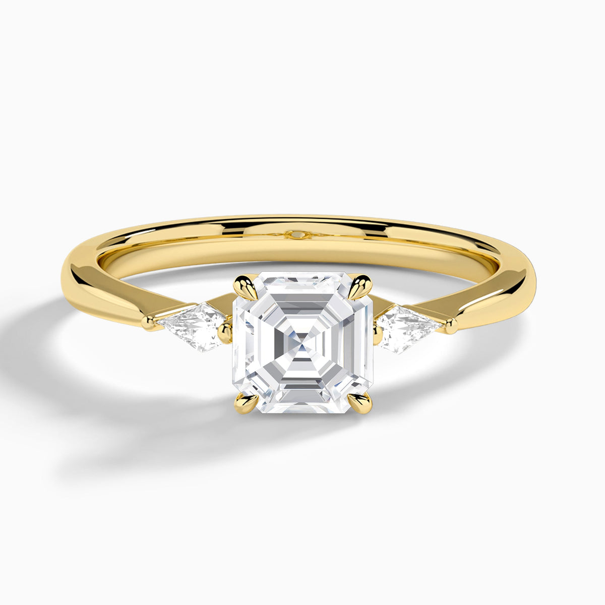 Asscher Three Stone Lab Diamond Engagement Ring In 18K Yellow Gold - Lucenjuri