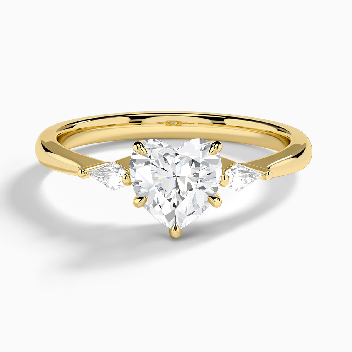 Heart Three Stone Lab Diamond Engagement Ring In 18K Yellow Gold - Lucenjuri
