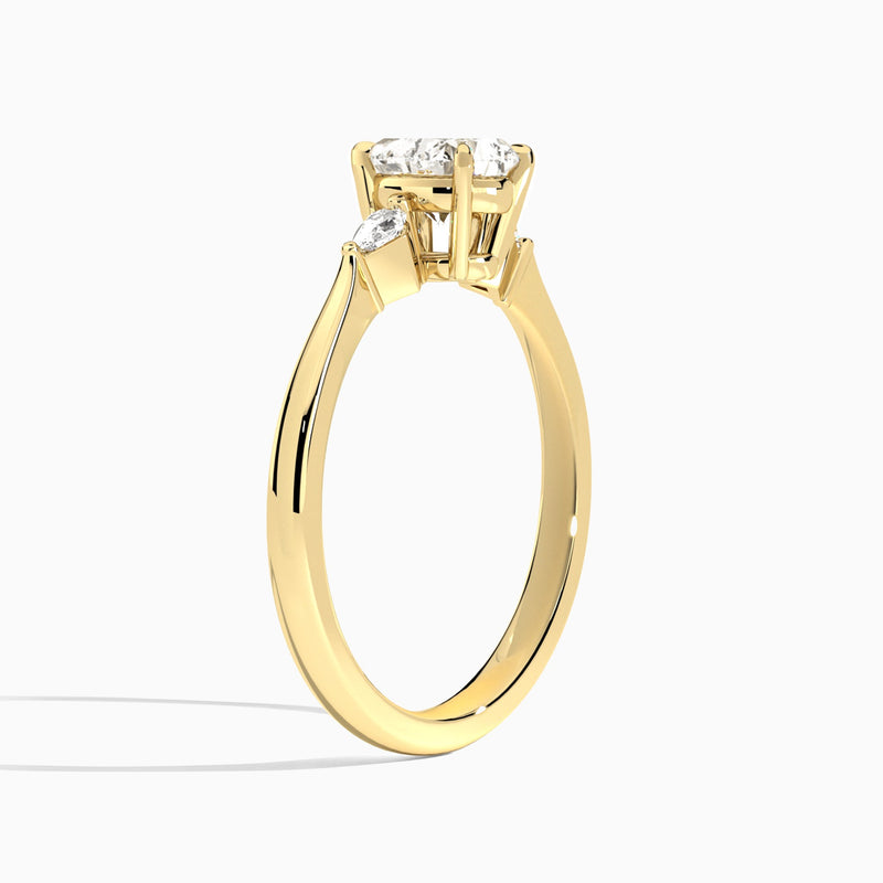 Heart Three Stone Lab Diamond Engagement Ring In 18K Yellow Gold, Angle View