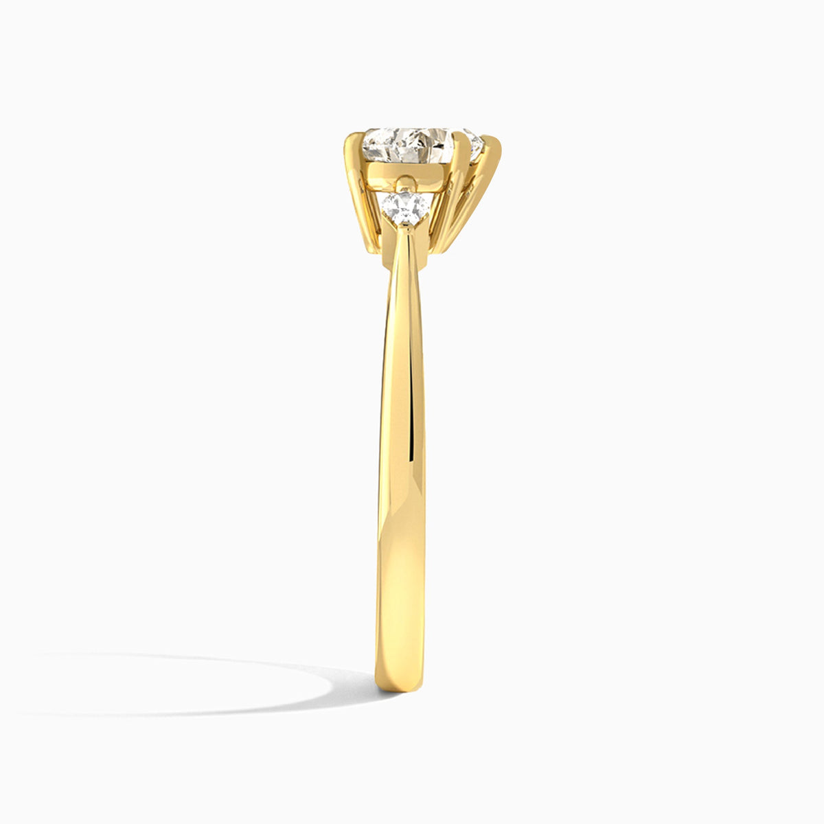 Heart Three Stone Lab Diamond Engagement Ring In 18K Yellow Gold, Side View