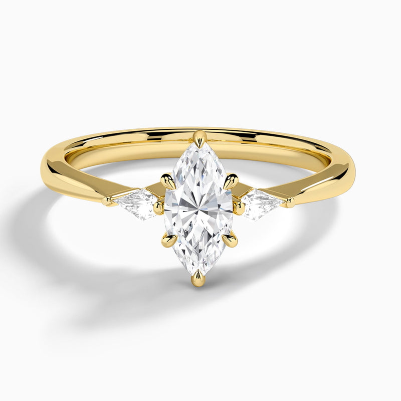 Marquise Three Stone Lab Diamond Engagement Ring In 18K Yellow Gold - Lucenjuri